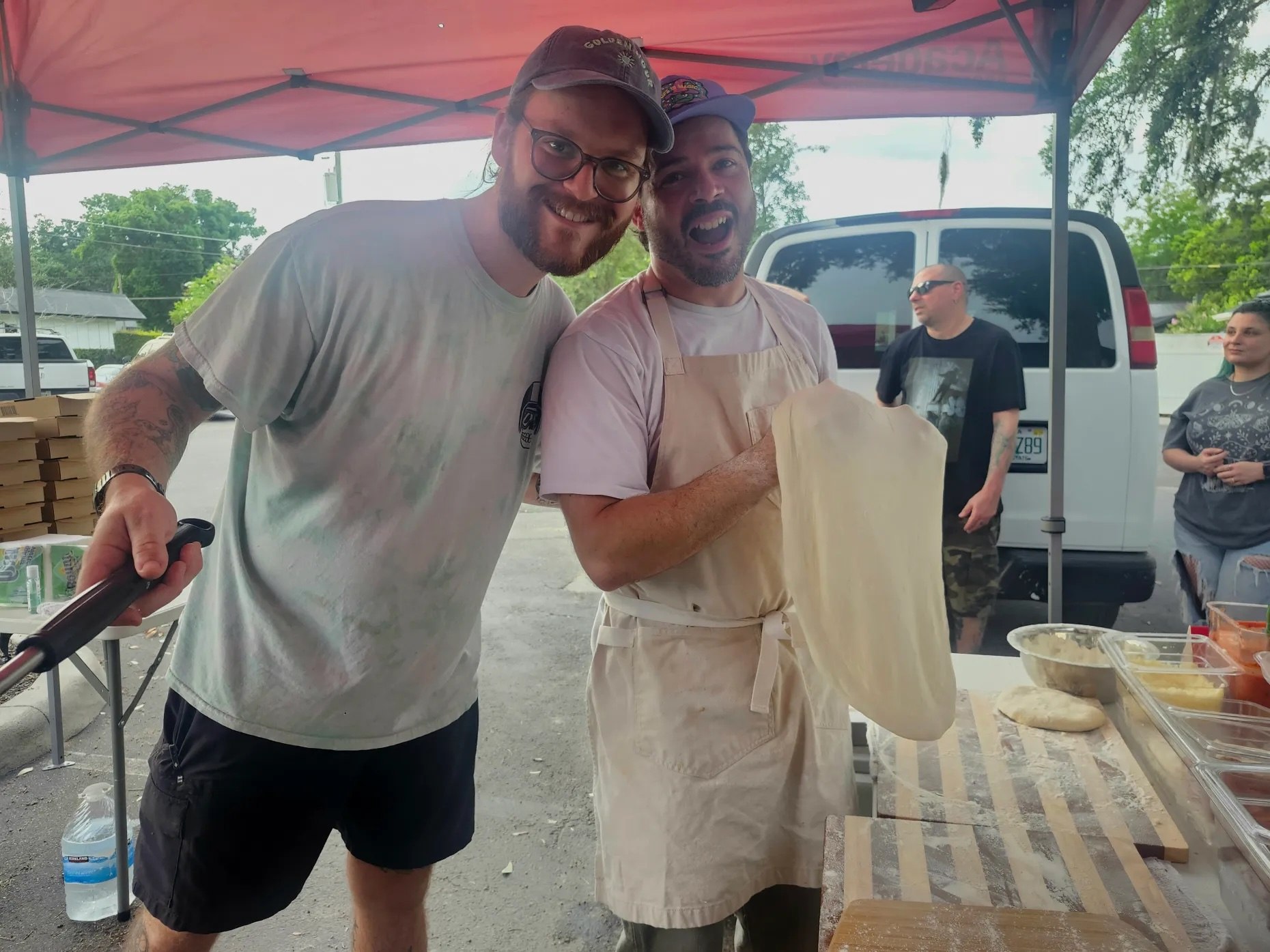 Chef Julian De Garden and Seth Parker at a Burnt Mouth Pizza pop-up